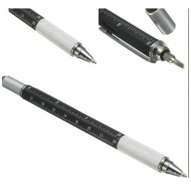 6-in-1 Metal multifunction Pen Screwdriver Stylus Ruler Spirit Level Black