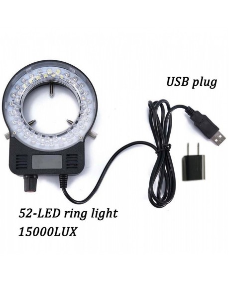 Adjustable USB 52 LED Ring Light illuminator Lamp for CCD Industry Stereo Microscope Digital Camera Magnifier - Black