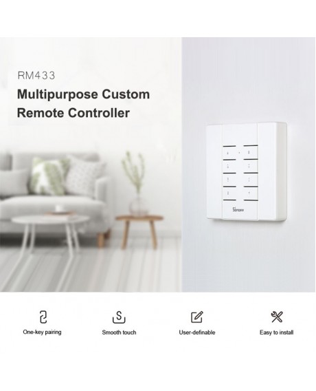 RM433 8 Keys Multipurpose Custom 433 MHz RF Remote Control Switch Works with SONOFF RF/RFR3/Slampher/iFan03/4CHProR2/TX Series/433 RF Bridge - Remote Control without Base