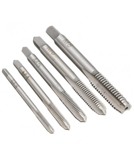 M3-M8 T-Handle Ratchet Tap Wrench with 5pcs Machine Screw Thread Metric Plug Taps Machinist Tool Set Silver