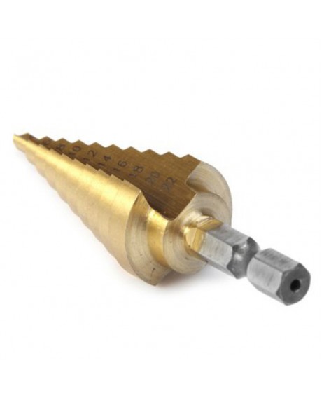 4-32mm Hex Shank Titanium Coated HSS Step Drill Bit Hole Cutter Golden
