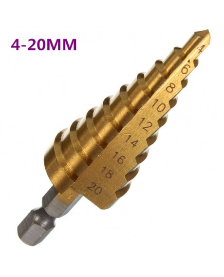 3pcs Hex Shank Titanium Coated HSS Step Drill Bit Set Metric 4-12/4-20/4-32mm