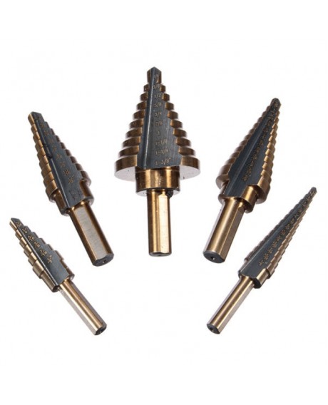 5pcs Triangle Shank Imperial Pagoda Step HSS Drill Set with Aluminum Alloy Storage Case