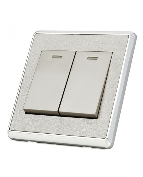 Leather Lines Panel Stainless Steel Two-Gang Wall Switch - Silver