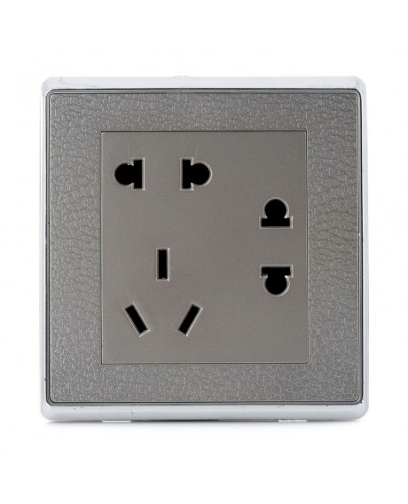 SMEONG Leather Pattern 3-Power Wall Mount Socket Outlet Metal Grey (AC 250V)