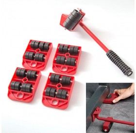 5-in-1 Furniture Lifter Mover Tool Set 1 Lifter And 4 Sliders For Moving Heavy Furniture Appliance Machine Tool - Red