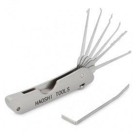 Haoshi 6-in-1 Multi-Functional Stainless Steel Pocket Folding Lock Pick Set for Civil Lock Silver
