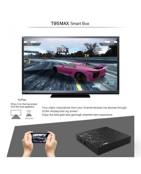 T95 Max Android 9.0 TV Box 4GB 32GB 4K 1080P Smart Media Players - US Plug With i8 Wireless Keyboard