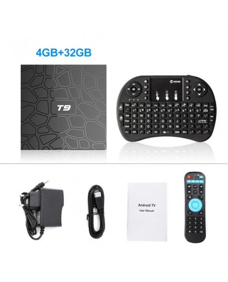 T9 Android 8.1 4K TV Box 4GB 32GB 1080P Smart Media Players - US Plug With i8 Wireless Keyboard