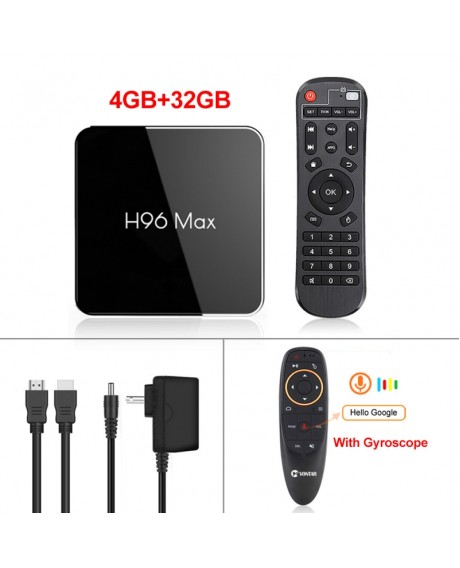H96 MAX X2 4K 1080P TV Box Android 8.1 4GB 32GB Smart Media Players - US Plug With G10 Voice Remote Control