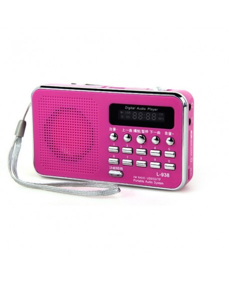 L-938 Portable LCD Digital FM Radio Speaker USB SD Card Music Player Rose Red