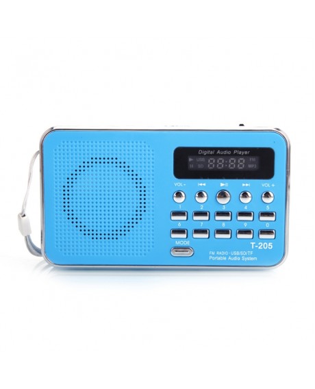 Portable LCD Digital FM Radio Speaker USB SD Card Music Player Blue