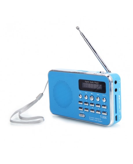 Portable LCD Digital FM Radio Speaker USB SD Card Music Player Blue