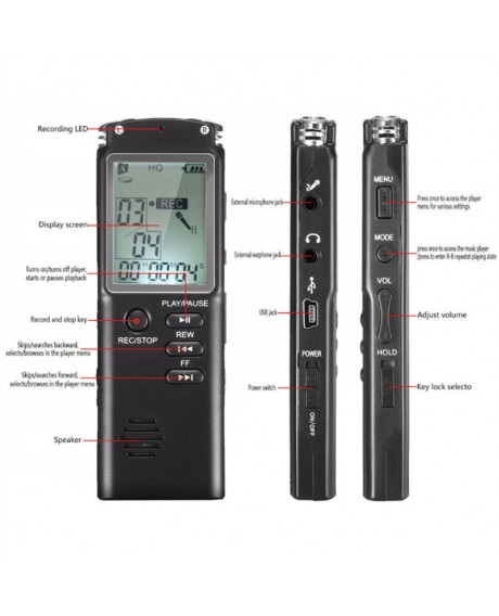 8GB USB Digital Voice Recorder Professional 96 Hours Dictaphone With WAV MP3 Player