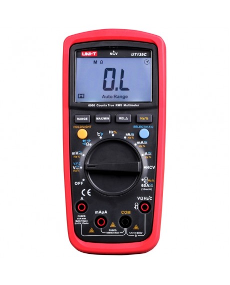 UNI-T UT139C 5999 Count True RMS Auto Range Digital Multimeter AD/DC Voltage Current Tester with Resistance Capacitance Temperature NCV Test Red & Gray