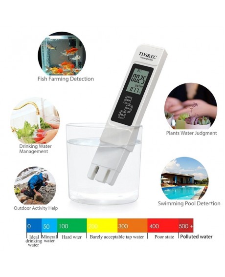 TDS-3 Tester EC Meter Water Quality Measurement Test Tool White