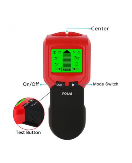 3 In 1 LCD Multifunction Metal Detector Wood Stud AC Voltage Live Wire Cable Detector Wall Scanner Electric Box Finder Wall Detector Red