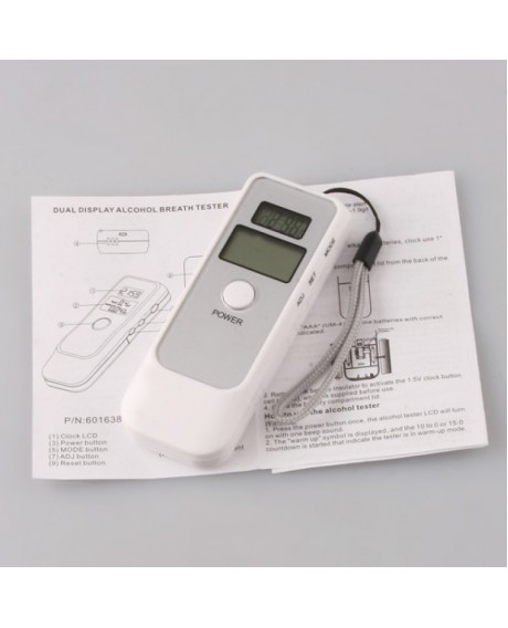 Portable Alcohol Tester Dual LCD Digital Display Breathalyzer White