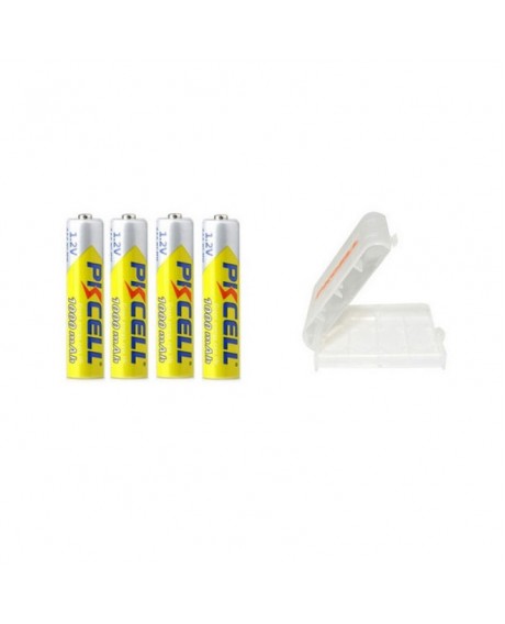 4pcs PKCELL AAA 1.2V 1000mAh Rechargeable Ni-MH Batteries with  Battery Box Yellow