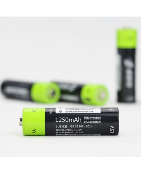 4pcs ZNTER 1.5V 1250mAh USB Rechargeable AA Li-Po Batteries