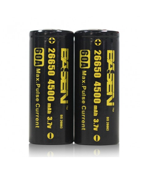 Basen BS26003 26650 4500mAh 3.7V 60A Unprotect Flat Top Rechargeable Li-ion Battery Black