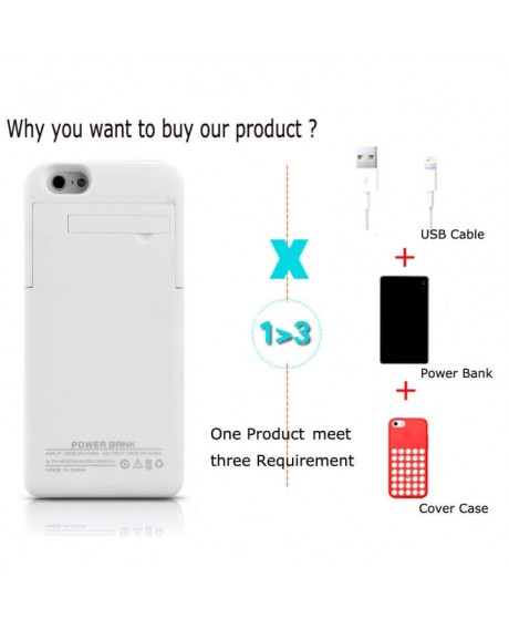 3.7V 4000mAh Rechargeable Backup Battery Case for iPhone 6s/6 4.7" White