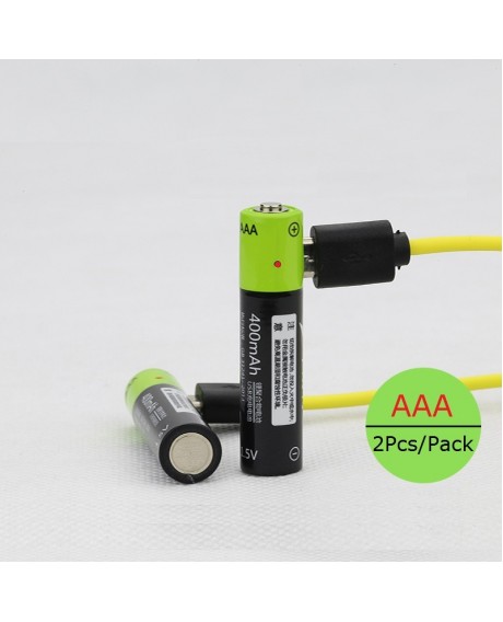 2pcs ZNTER S17 1.5V 400mAh USB Rechargeable AAA Lipo Batteries