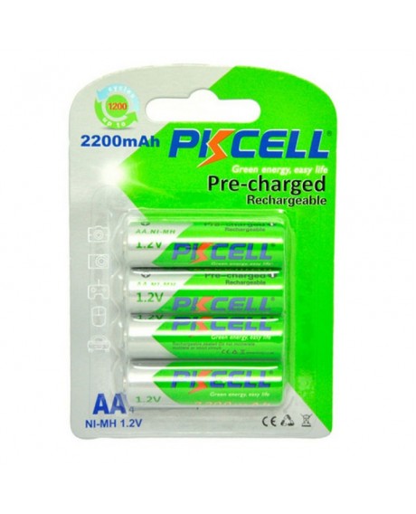 4pcs/1 Card PKCELL AA 1.2V 2200mAh Rechargeable Low Self-discharge Ni-MH Batteries Pack Green