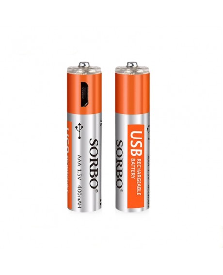 2pcs SORBO 1.5V 400mAh Rechargeable AAA Batteries with 4-in-1 Charger Cable