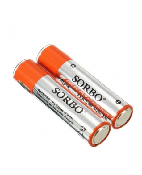 2pcs SORBO 1.5V 400mAh Rechargeable AAA Batteries with 4-in-1 Charger Cable