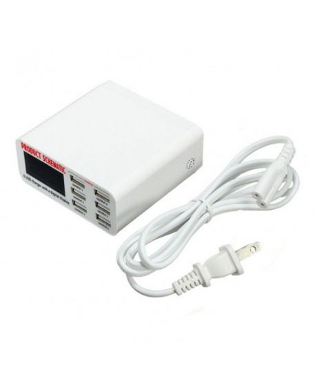 30W 6A 6 USB Ports Auto Detect LCD Screen Fast Charger White US Plug