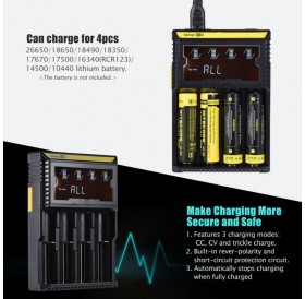Portable LED Display 4 Slots USB Battery Charger Black