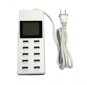 65W 100-240V 10USB 10.2A Socket with a Display USB Smart Charging Strip US Plug White