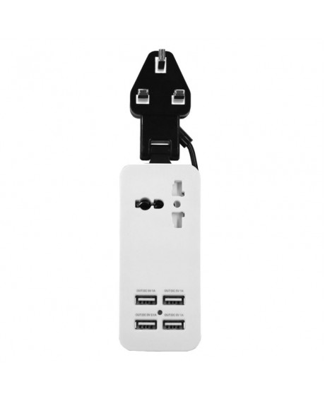 Universal Multifunction 4 USB Ports Charging Socket UK Plug Black & White