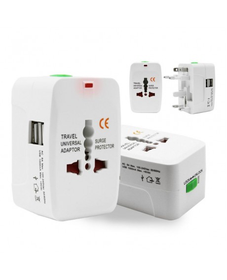 Universal Travel Adapter Worldwide Power Plug Wall AC Adaptor Charger with Dual USB Charging Ports US EU UK AUS NZ