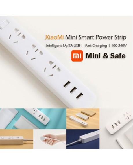 XiaoMi 3 USB Charging Ports Mini Power Strip with 3 Sockets White