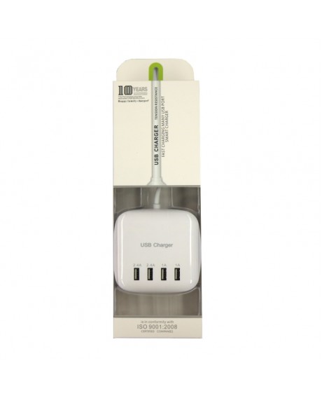 20W 100-240V 4USB 3.2A USB Charging US Regulatory Power Strip Socket US Plug White