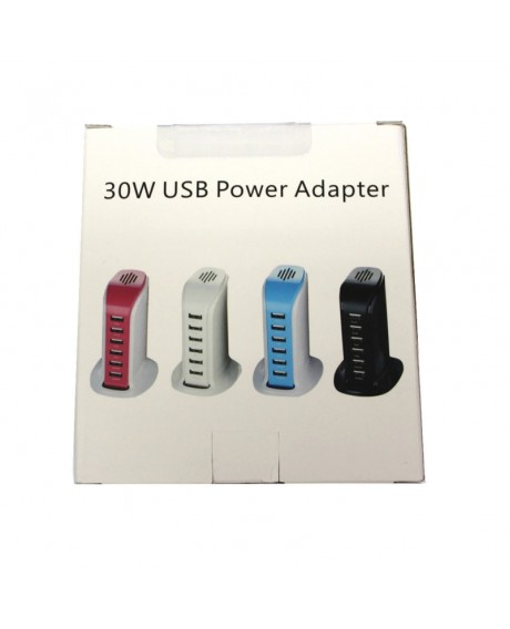 30W 6-USB 6A Sailing Style Charger USB Socket US Plug Black