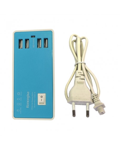 4-USB 4A 100-240V USB Charging Socket with Charging Cable EU Plug Blue