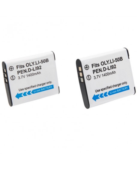 2pcs Olympus LI-50B/Pentax D-LI92 3.7V 1400mAh Li-ion Batteries + Charger Black & White