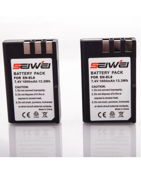 Seiwei Nikon EN-EL9/EL9A LCD Battery Charger with 2pcs 7.4V 1800mAh Replacement Li-ion Batteries