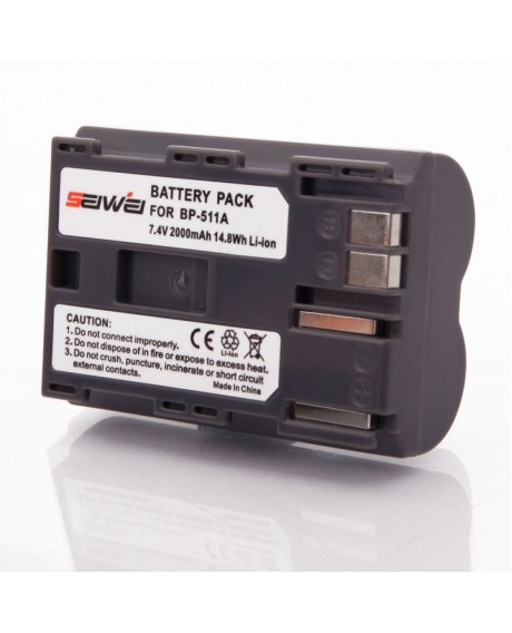 Seiwei Canon BP-511A LCD Battery Charger with 2pcs 7.4V 2000mAh Replacement Li-ion Batteries