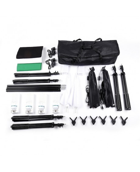 Kshioe 135W White Umbrellas Soft Light Box with Background Stand Muslim Cloth (Black & White & Green) Set US Standard
