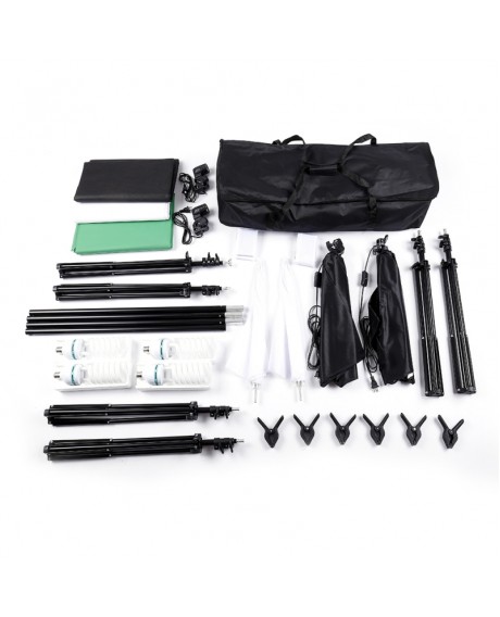 Kshioe 85W White Umbrellas Soft Light Box with Background Stand Muslim Cloth (Black & White & Green) Set US Standard
