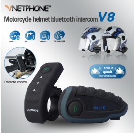 V8 1000m Five-Way Full Duplex Motorcycle Helmet Wireless Bluetooth Intercom with NFC Remote Control FM Radio