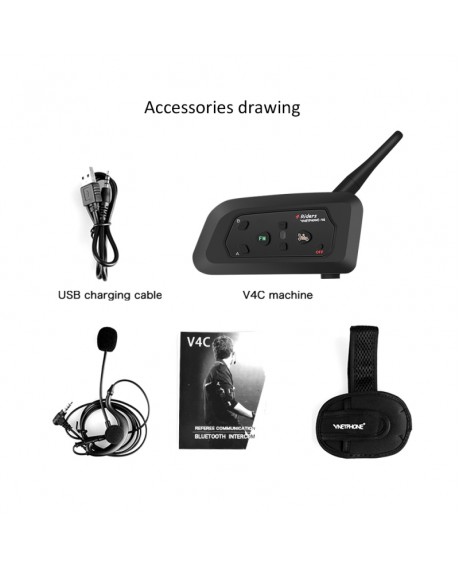 V4C Referee Headset Intercom 4-way Bluetooth Communicator 1200m FM Radio MP3 GPS Waterproof for Soccer Referees