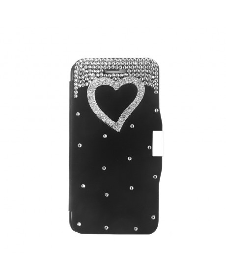 Magnetic Flip PU Leather Hard Skin Ultra Slim Pouch Wallet Case Cover Bling Diamond Rhinestone Crystal for Apple iPhone 6 Black
