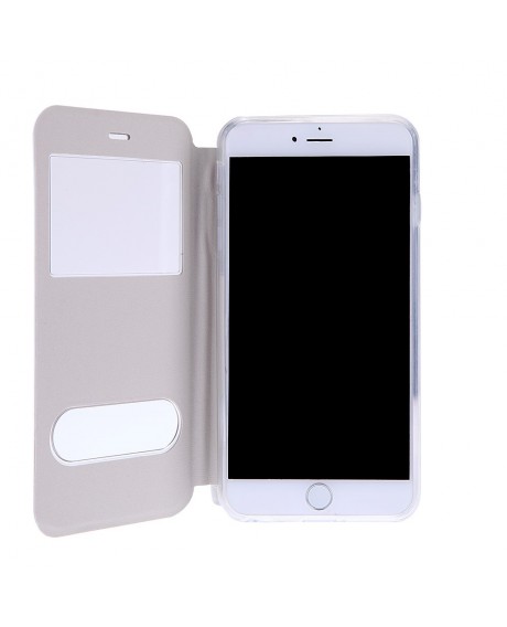 Fashion Dual Double View Window Slim Flip PU Leather Protective Case Cover with Stand for iPhone 6 Plus