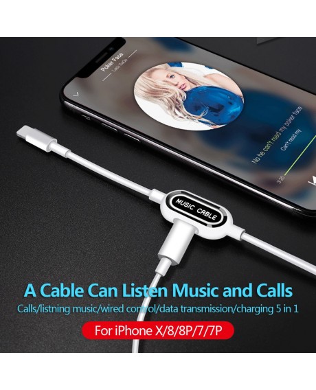 Lightning Charging & Data Cable with Lightning Headset Jack for iPhone X 8 8 Plus 7 Plus Sync with Music Play & Charging Data Transimission