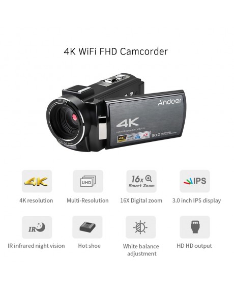 Andoer HDV-AE8 4K WiFi Digital Video Camera Camcorder DV Recorder